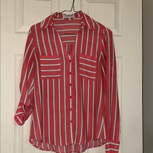 Express Pink and White Button-Up Shirt